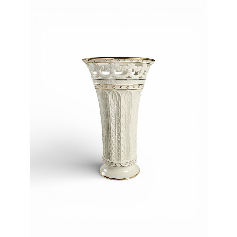 VINTAGE LENOX FLORENTINE AND PEARL PORCELAIN TALL VASE 16 IN  TALL NEW IN BOX